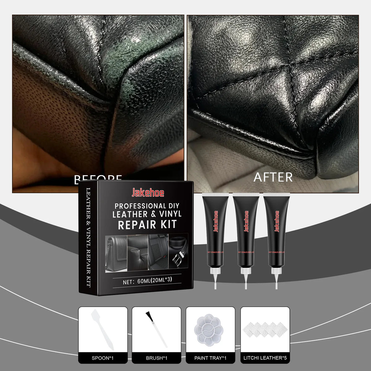 Reparador de cuero para asientos (negro, 60 ml)