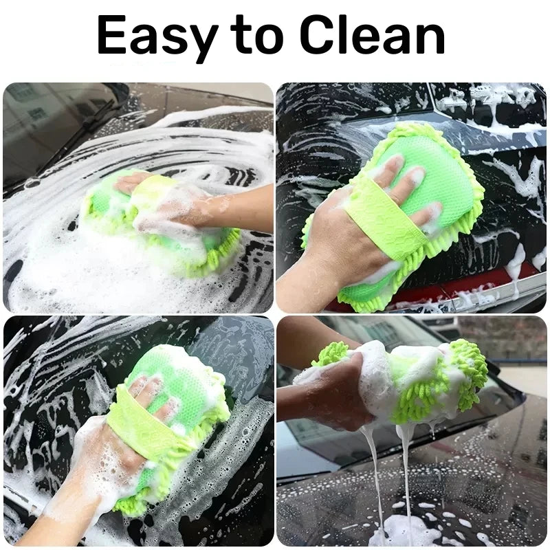 Guante y esponja de microfibra para lavado de auto