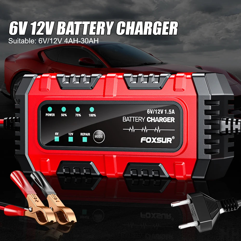 Cargador y mantenedor inteligente de batería 6V/12V para auto y moto