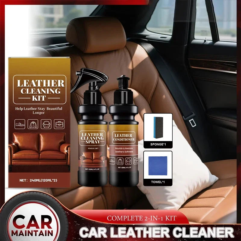 Kit limpiador y acondicionador de cuero para asientos de auto