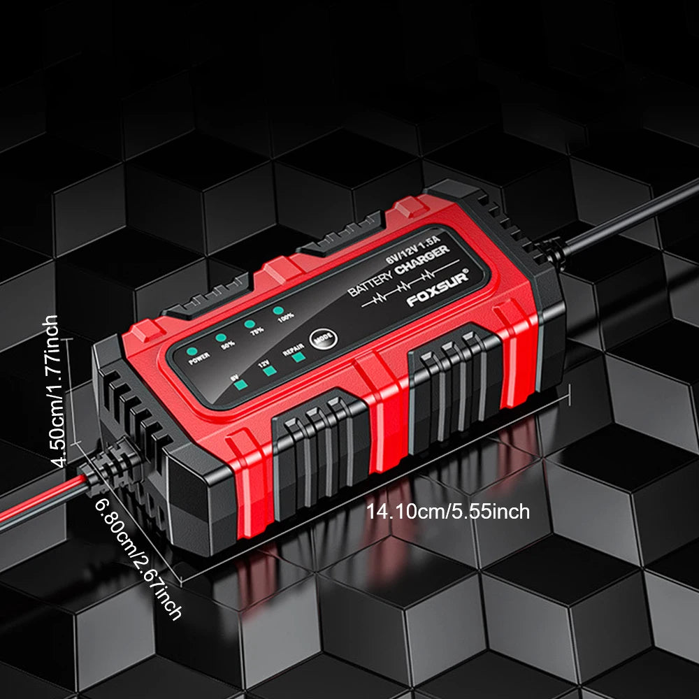 Cargador y mantenedor inteligente de batería 6V/12V para auto y moto