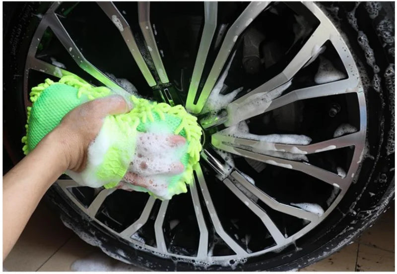 Guante y esponja de microfibra para lavado de auto